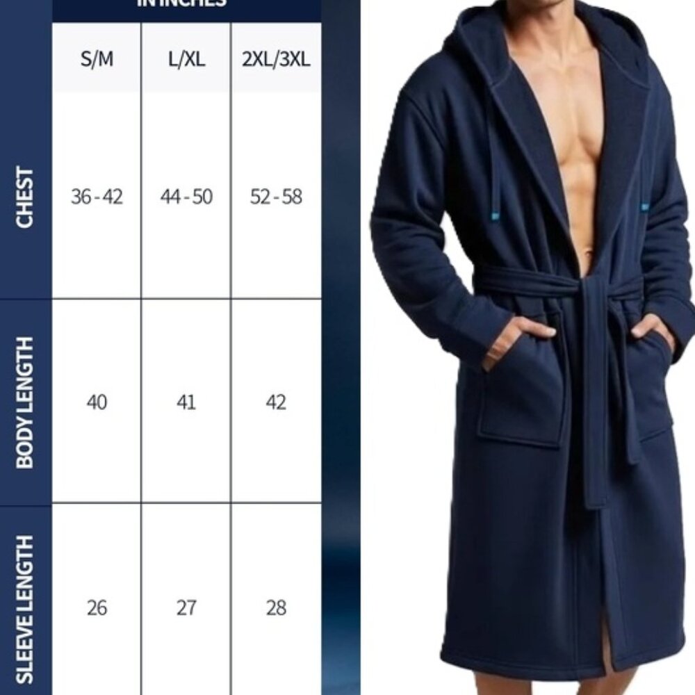 Dude Robe Navy Hooded Double Lined Robe - Picture 16 of 16